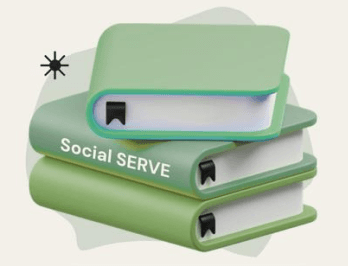 Stack of green Social Serve books
